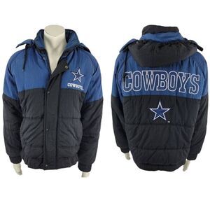 Dallas Cowboys Pro Player NFL VTG Spell Out full Zip hooded Puffer Jacket Medium